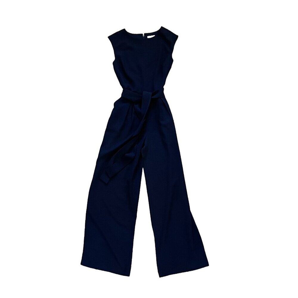NY & Co. Navy Sleeveless Wide Leg Belted Pantsuit / Jumpsuit, Size 2